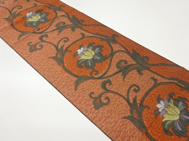 本場筑前博多ふくれ織花唐草模様織出し名古屋帯